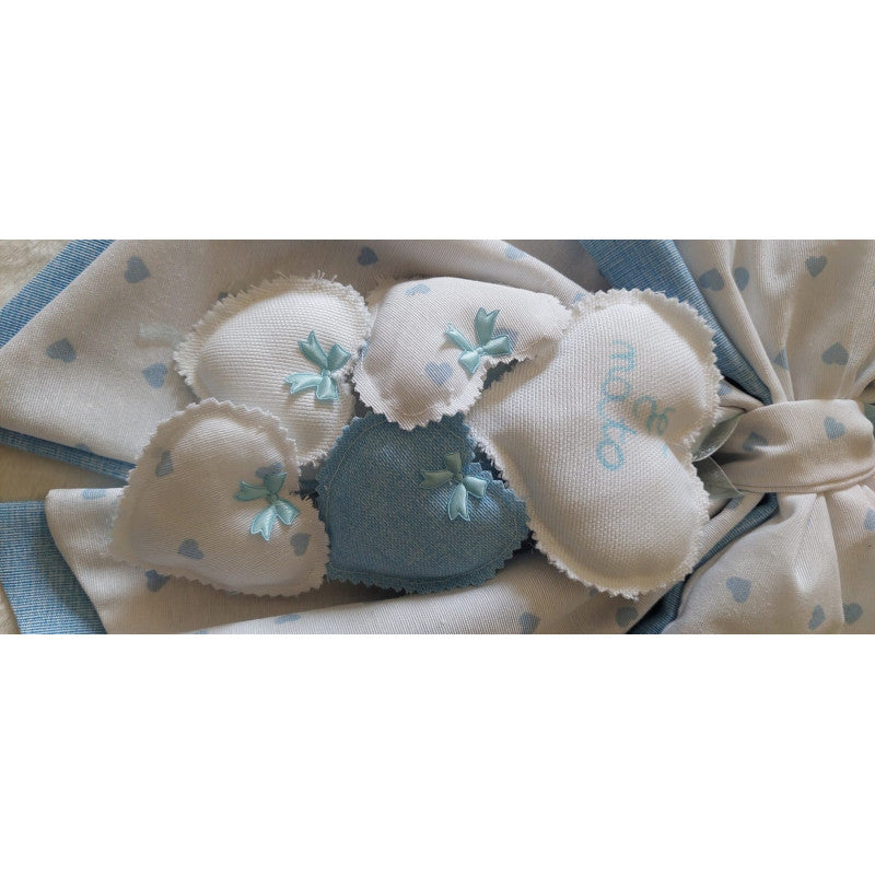 Lazo de Nacimiento Artesanal Azul con Corazones