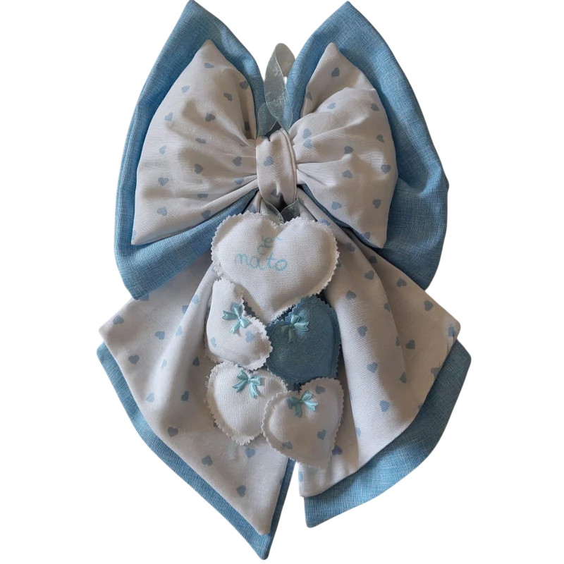 Lazo Nacimiento Artesanal Azul con Corazones