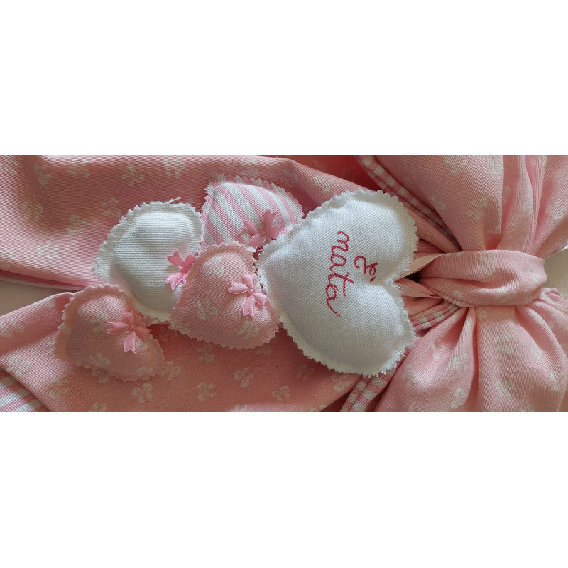 Handmade Pink Birth Bow with Hearts