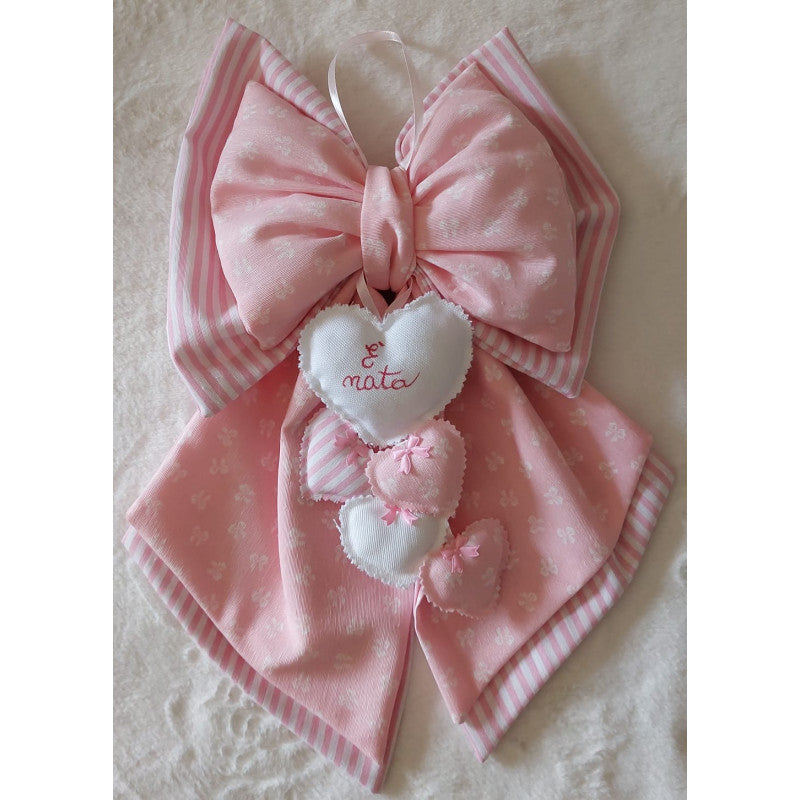 Handmade Pink Birth Bow with Hearts