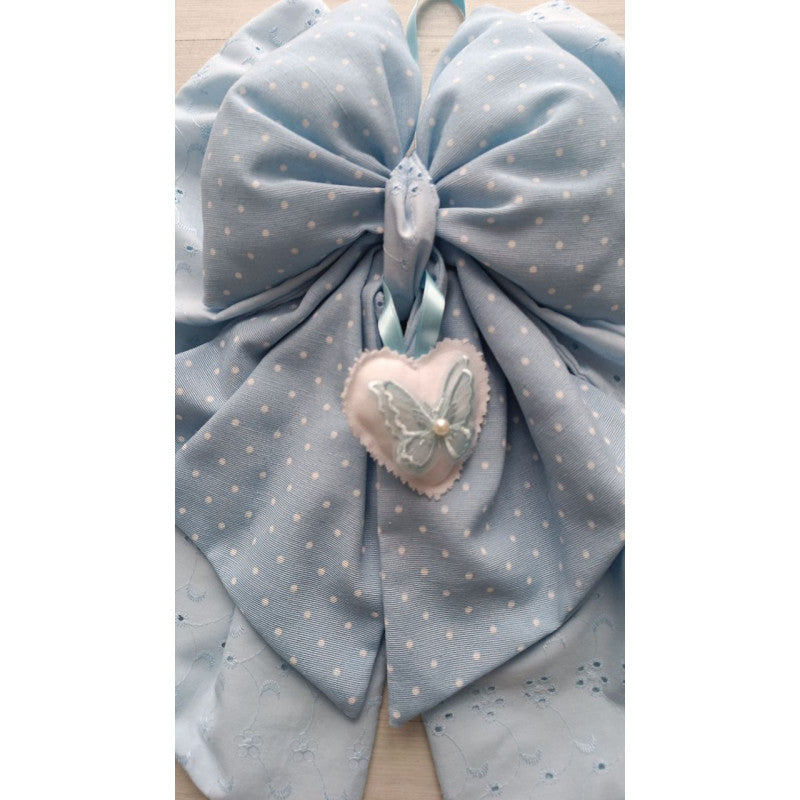 Handmade Blue and Polka Dot Birth Bow
