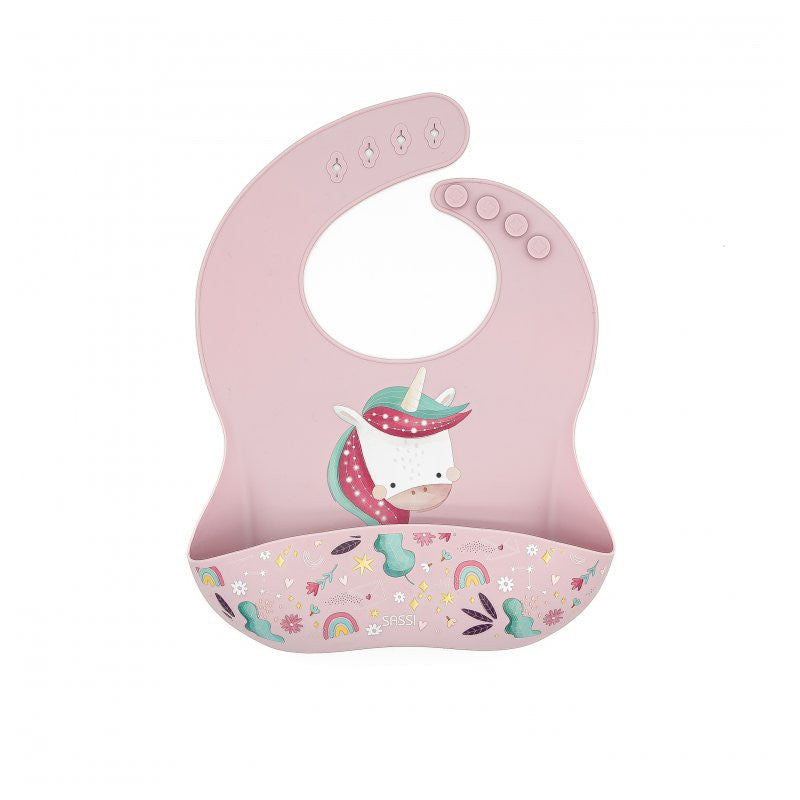 Sparkly Unicorn Silicone Bib with Pocket