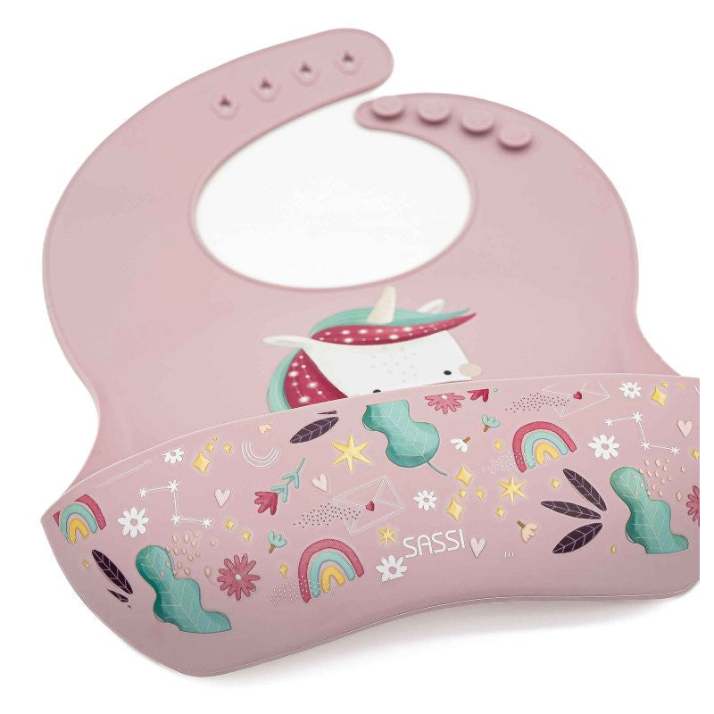 Sparkly Unicorn Silicone Bib with Pocket