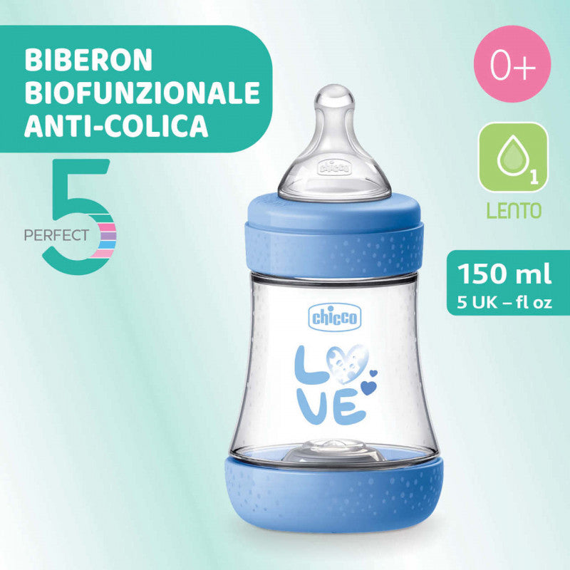 Chicco Perfect 5 Baby Bottle - 150ml - Azzurro Love