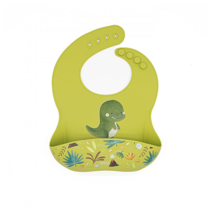Babero de silicona con bolsillo Dinosaurio Cracky