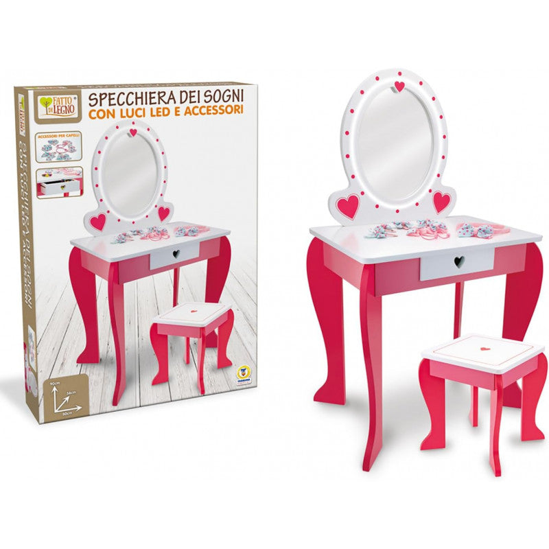 Espejo LED y Taburete de Madera