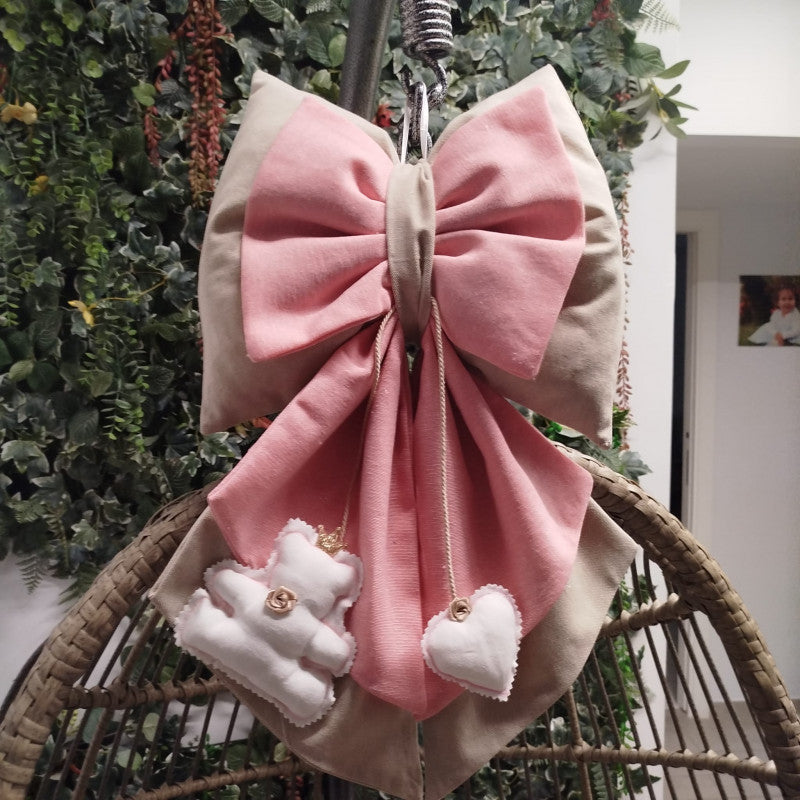 Handmade Bear and Pink Heart Birth Bows