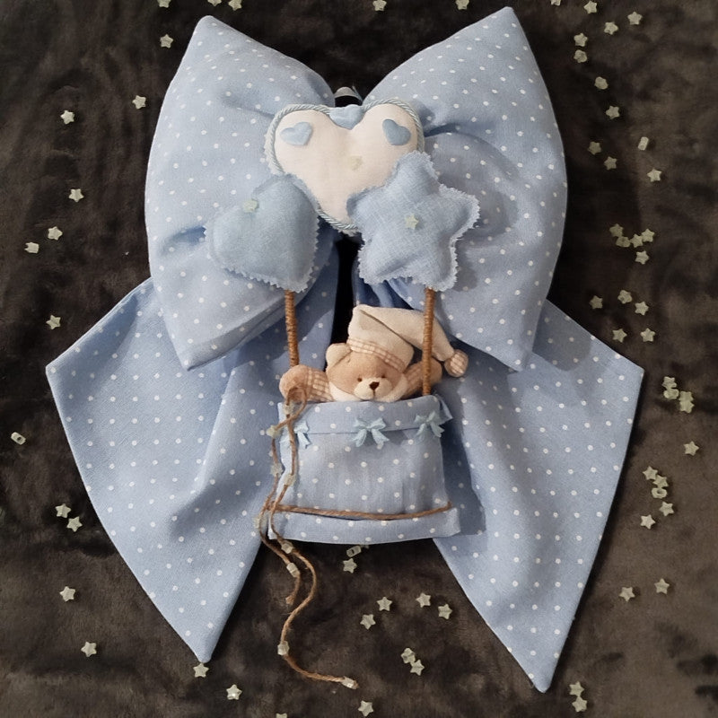 Handmade Birth Bows - Blue Teddy