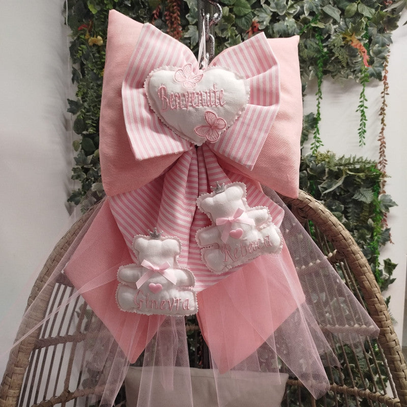 Handmade Pink Twin Birth Bows
