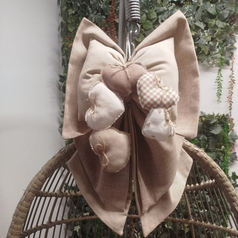 Beige Heart Birth Bow