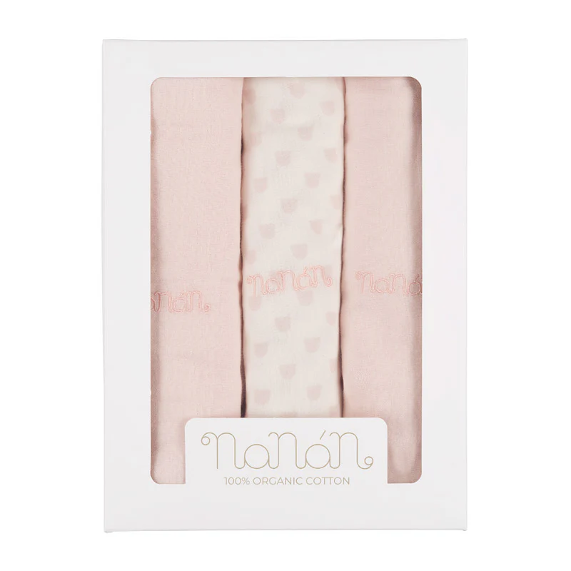 Set de 3 muselinas Nanan rosa 80x80 cm
