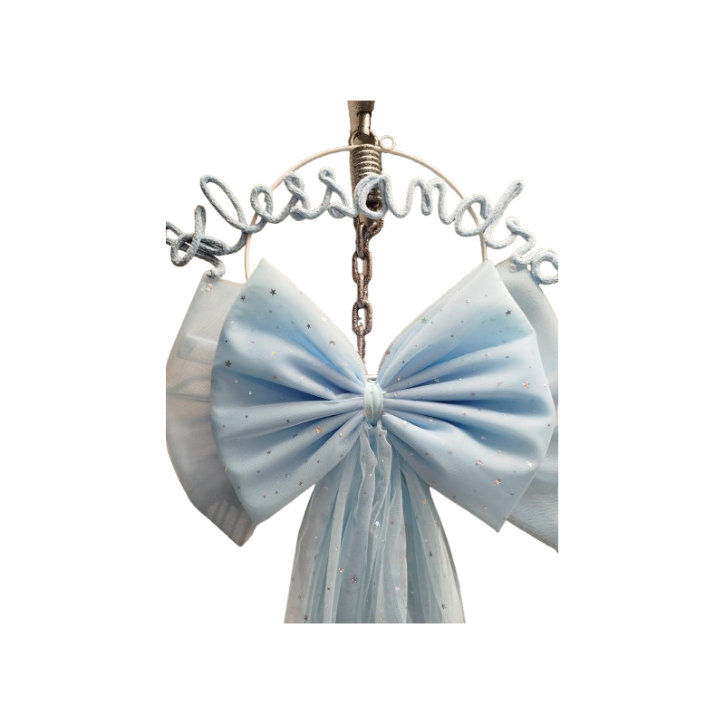 Large Tulle Birth Bow with Tricoton Lettering