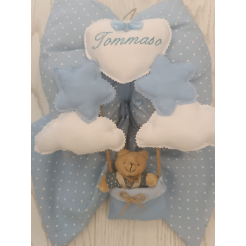 Light Blue Bear Cloud Plush Birth Bow
