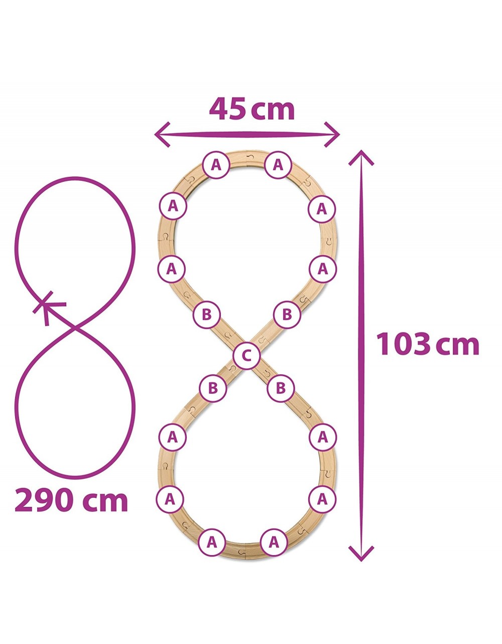 Pista de tren de madera 290 cm