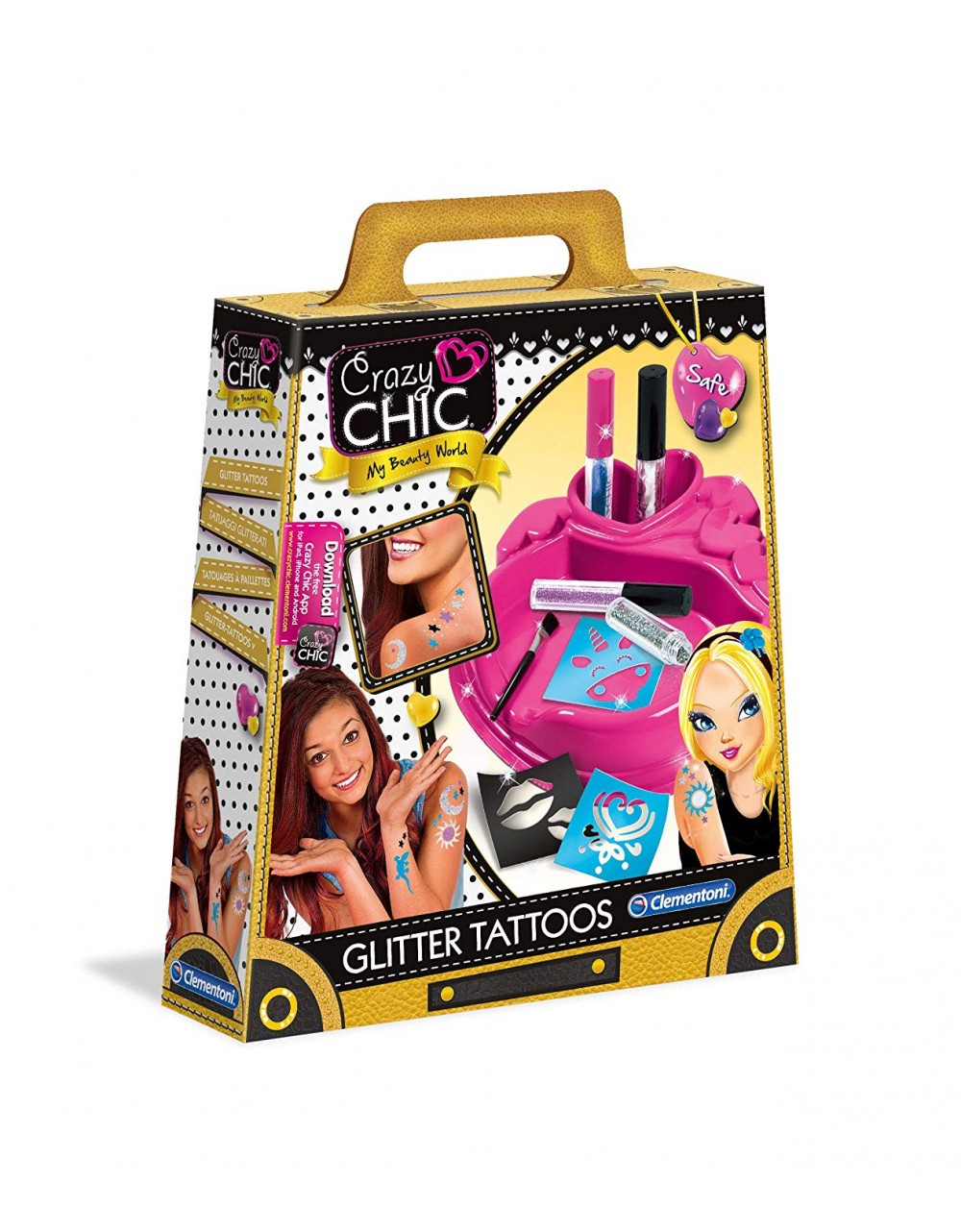 Crazy Chic-Tatuaje con purpurina Clementoni