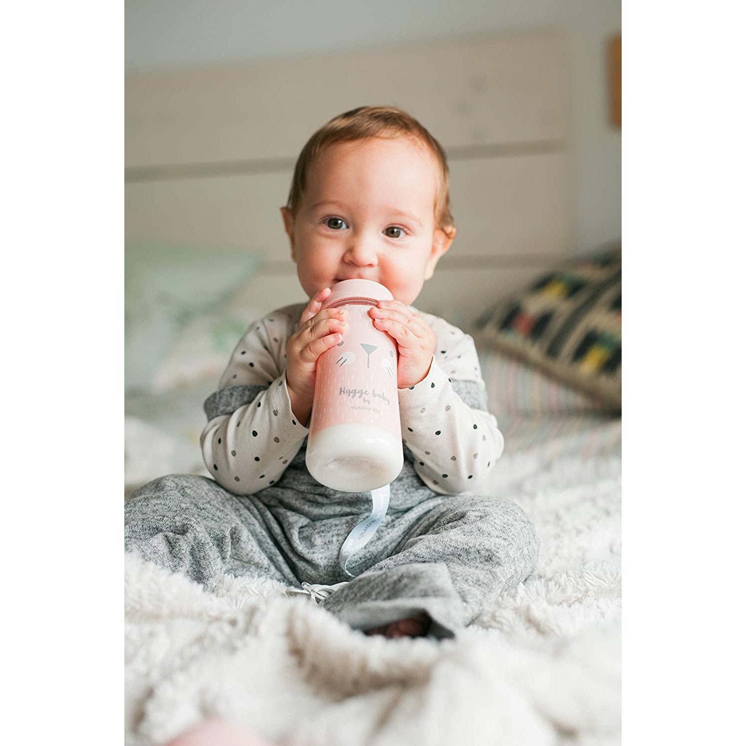 Biberón Hygge Baby Conejo Topos Rosa - 3 Posiciones 240 ml
