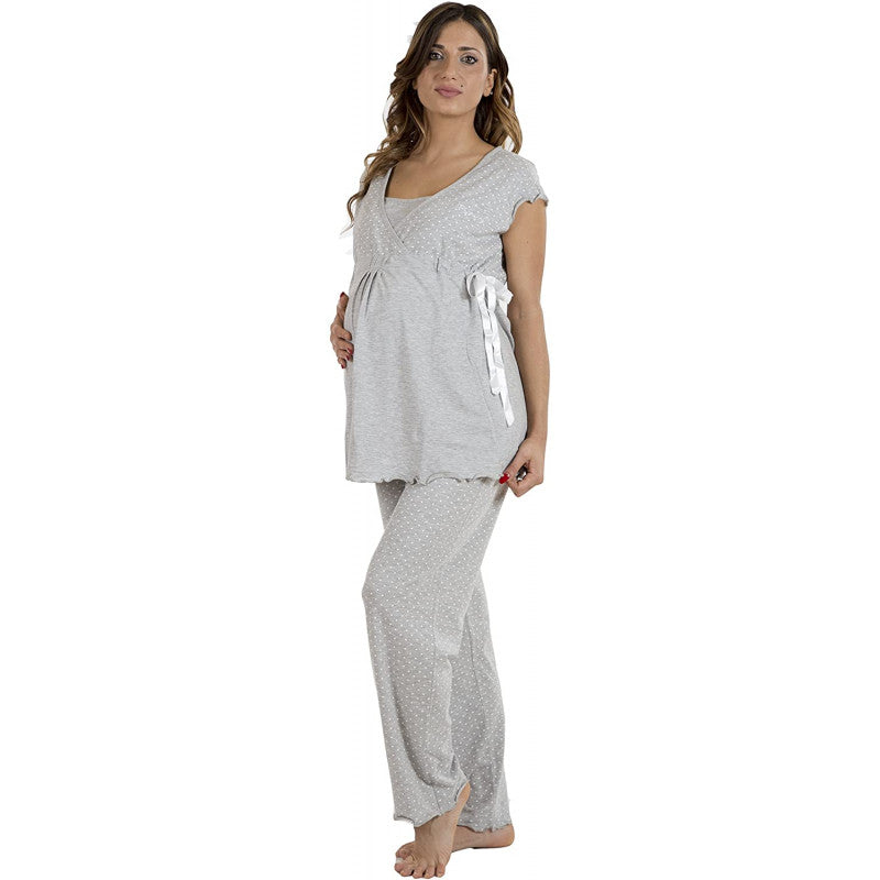 Pijama Estampado Gris, Manga Corta - T5