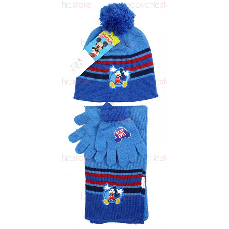 Conjunto de bufanda, gorro y guantes de Mickey Mouse azul