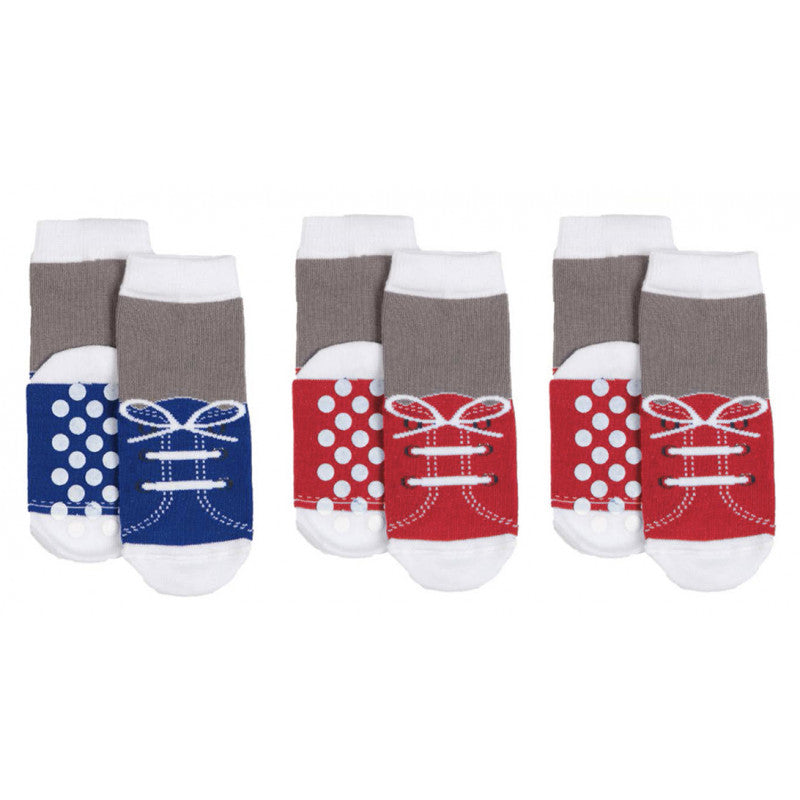 3 Pares Calcetines Antideslizantes Escarpines Azules y Rojos - 16|19
