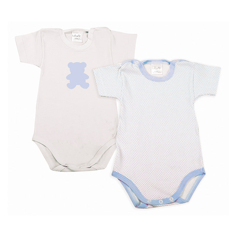 Set de 2 Bodys de Bebé de Manga Corta de Topos Azules - 0 Meses