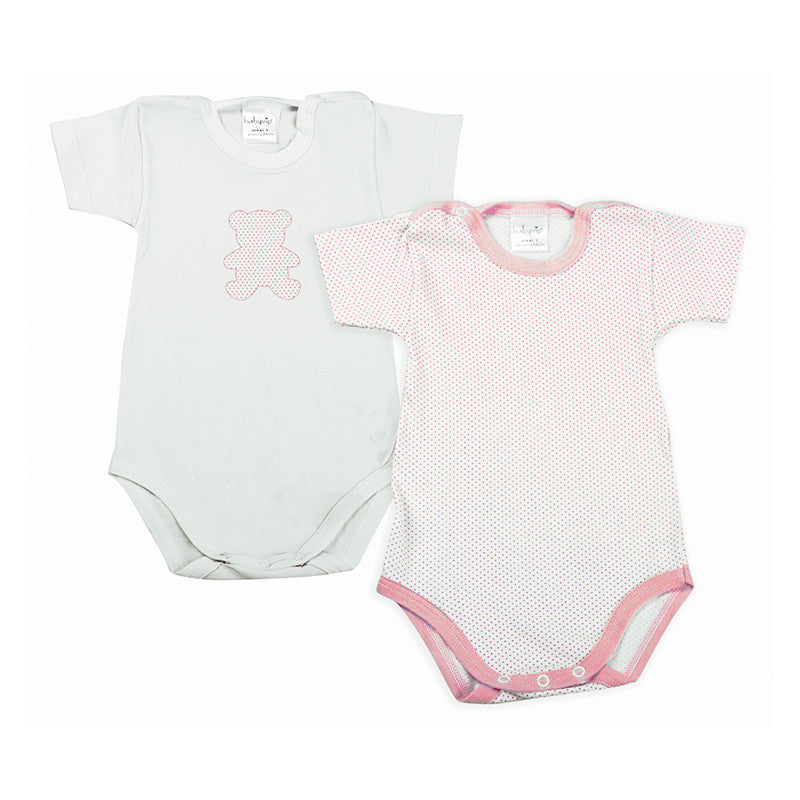 Set 2 Bodis de bebé de manga corta con lunares rosas - 0 meses