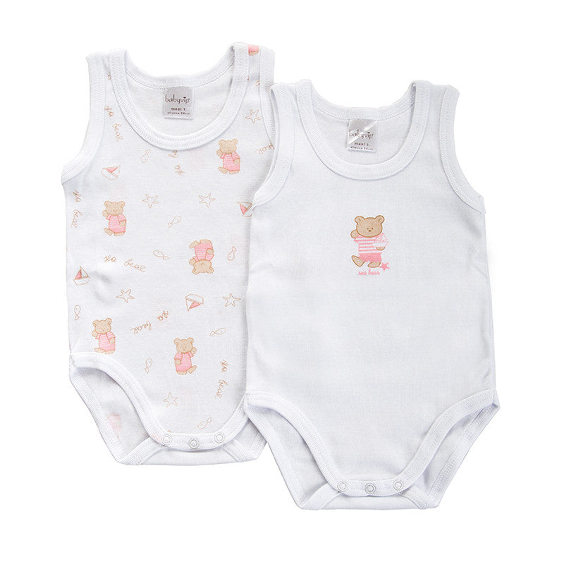 2 Bodys de bebé de manga corta con osito rosa - 6 meses
