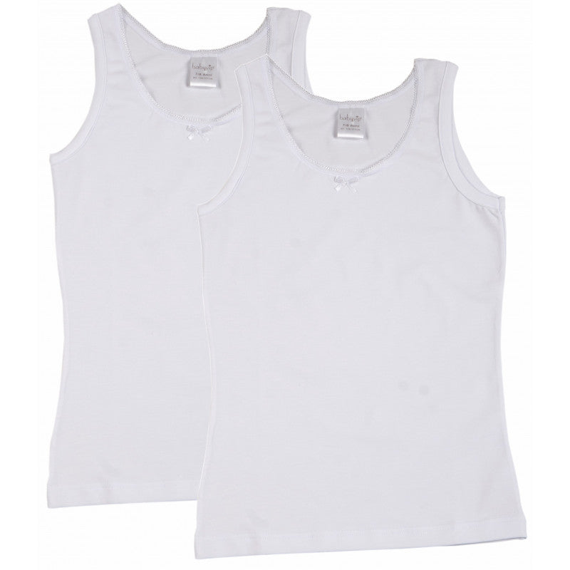 2 Girls' Wide Strap Vests in Stretch Cotton - 6-7 Years