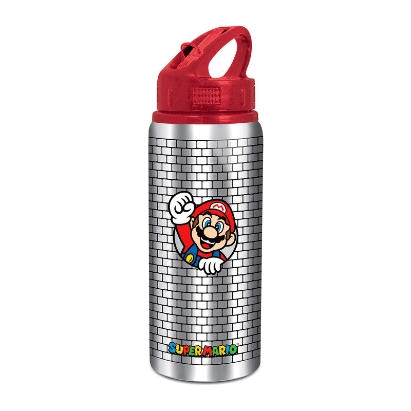 Water Bottle with Straw Mario Bros Grey