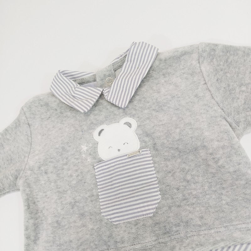 Pelele de Terciopelo con Bordado Gris 0/3 Meses