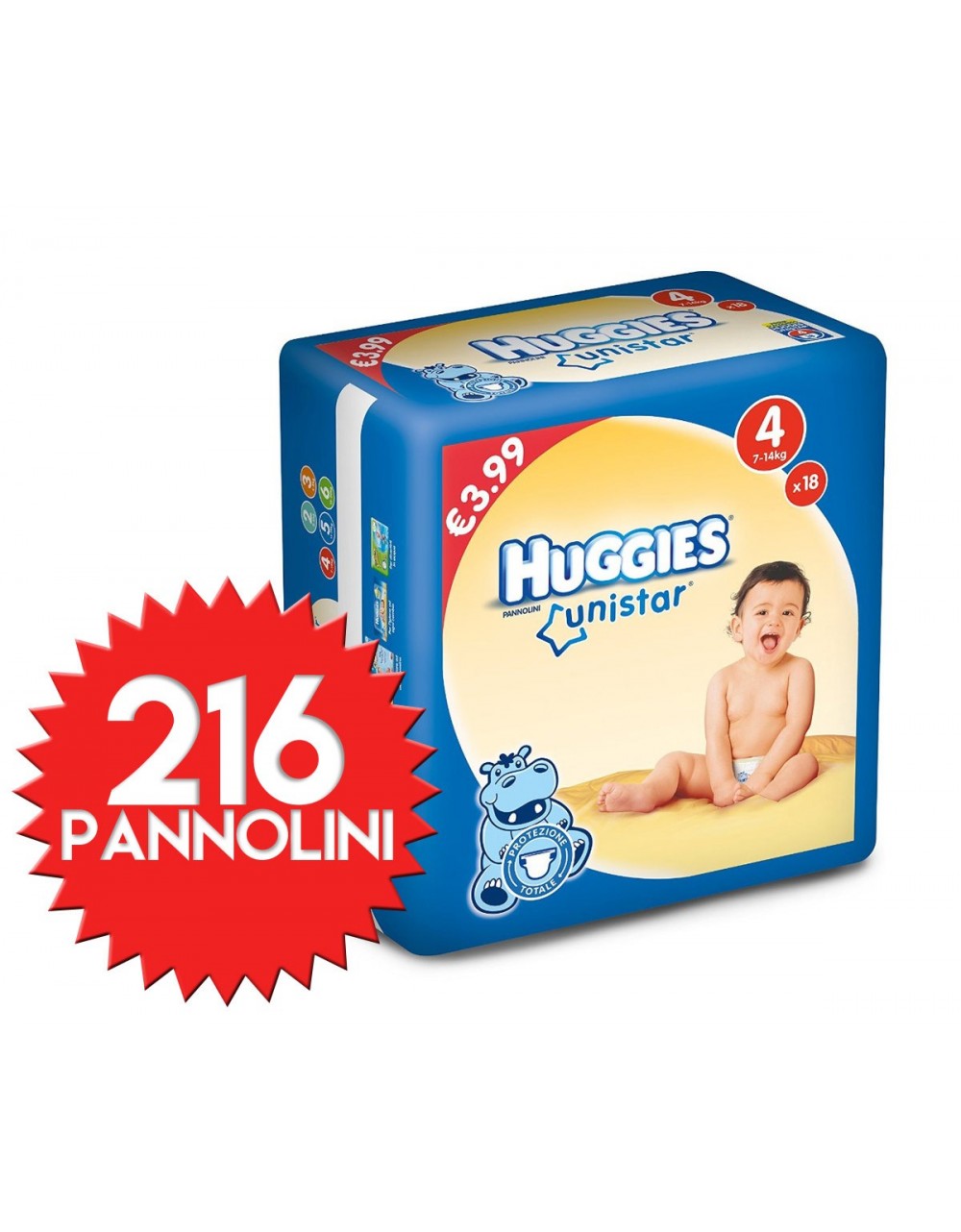 Pañales Huggies Unistar Talla 4 - 204 unidades
