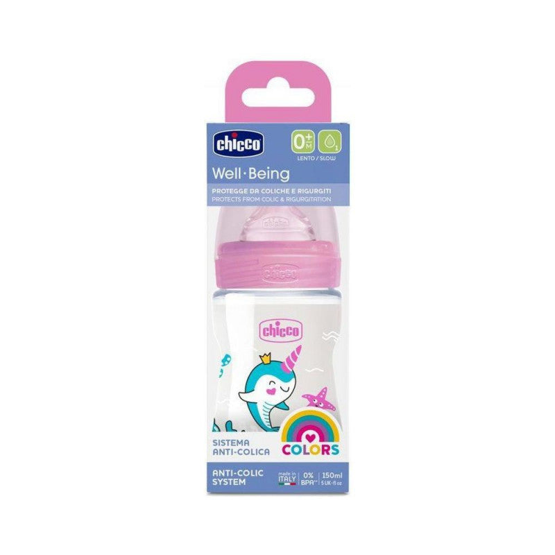 Wellbeing Plastic Baby Bottle Slow Flow Pink