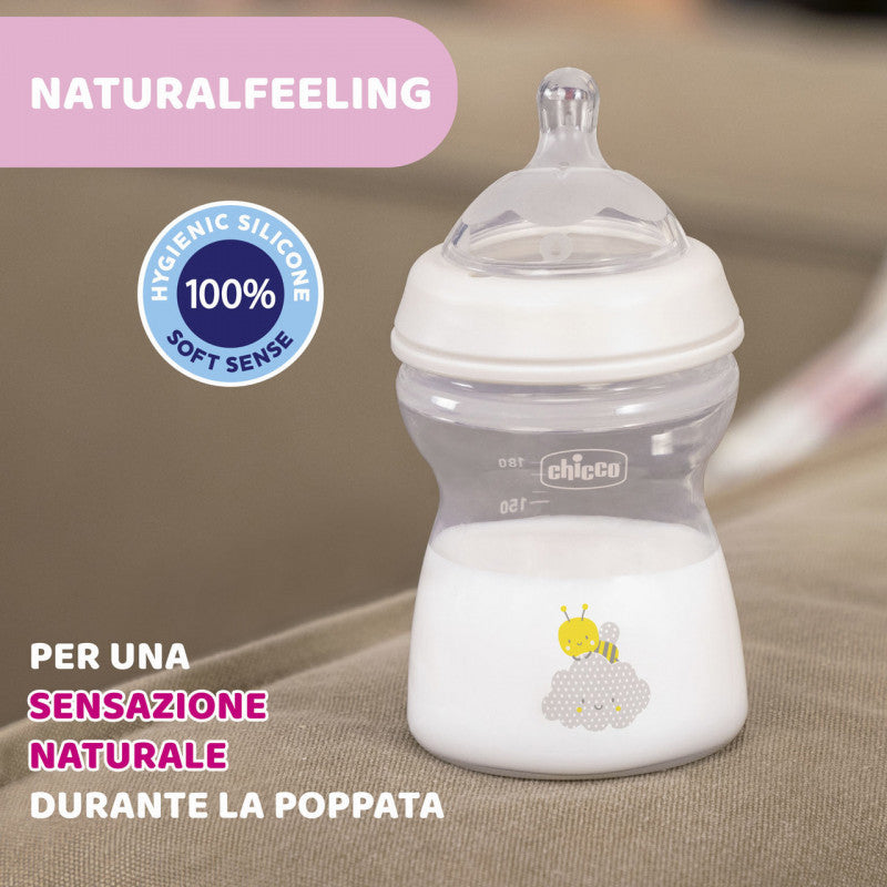 Chicco - Natural Feeling 250ml Grey Feeding Bottle